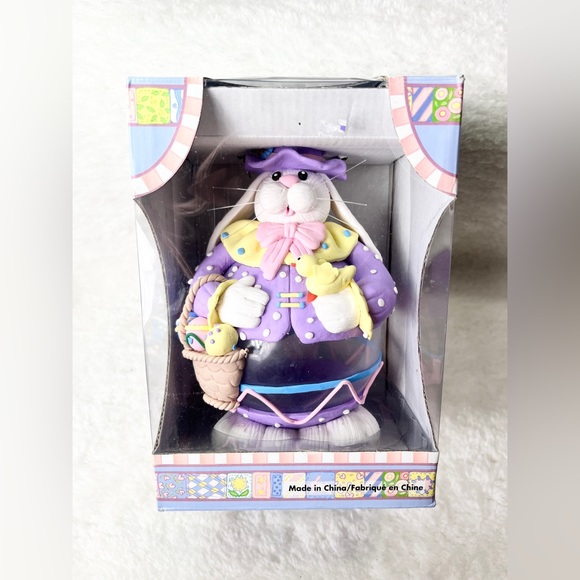 Collectible Easter Glass Ball Polymer Clay White Bunny Rabbit Figure Decor - Picture 2 of 12